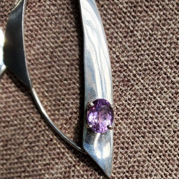 Sterling Hoop Amethyst Earrings - Picture 5 of 7